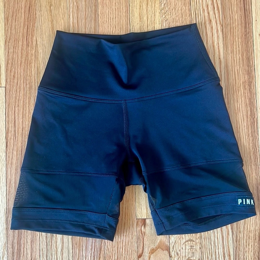 Victoria's Secret Pink black workout shorts with mesh band on the leg size Xs